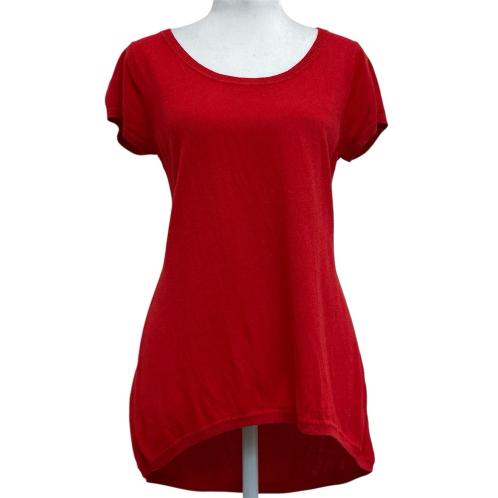 W by Worth Red Scoop Neck High Low Business Casual Knit Sweater Top